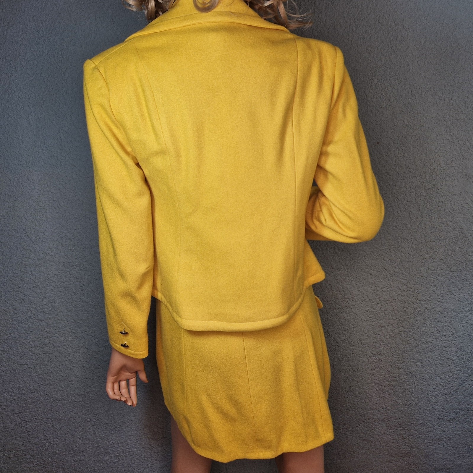 60’s Designer Mod Go Go Lemon Yellow Wool Suit Dress Mini Dress & Jacket RARE SM