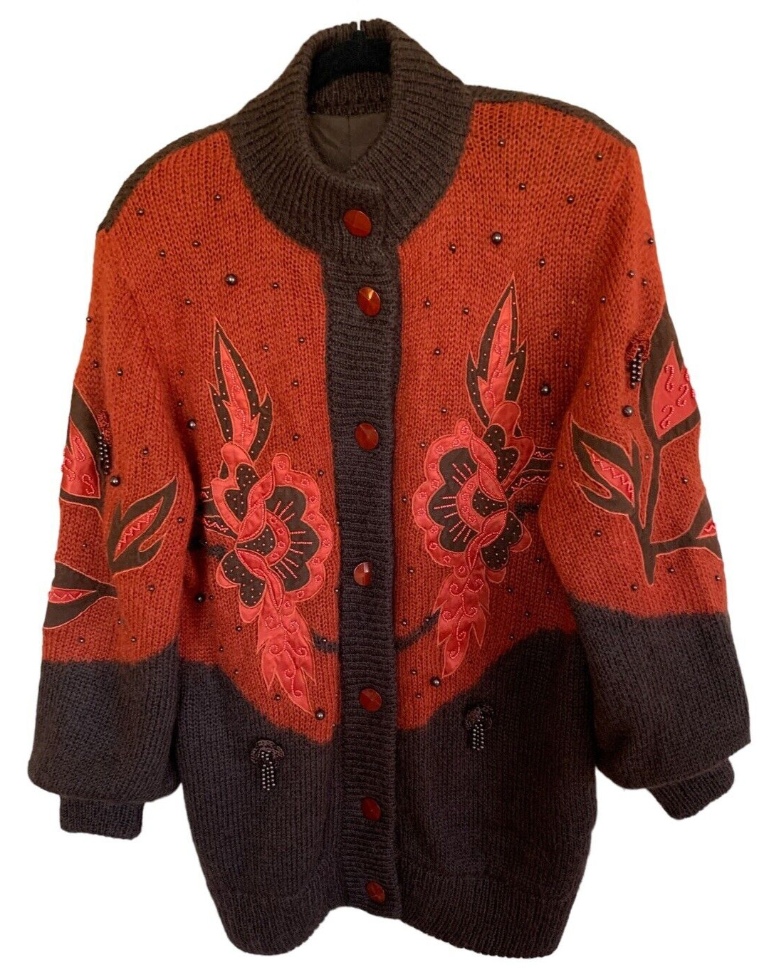 Vintage Mohair Cardigan Sweater M, EUR 40/42 (see photos) Rust Brown Buttons