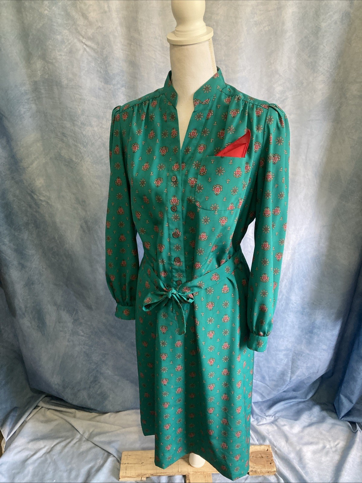 Vtg 70s 80s Schrader Sport Lord & Taylor Crest Foulard Shirt Dress Petite 10 EUC
