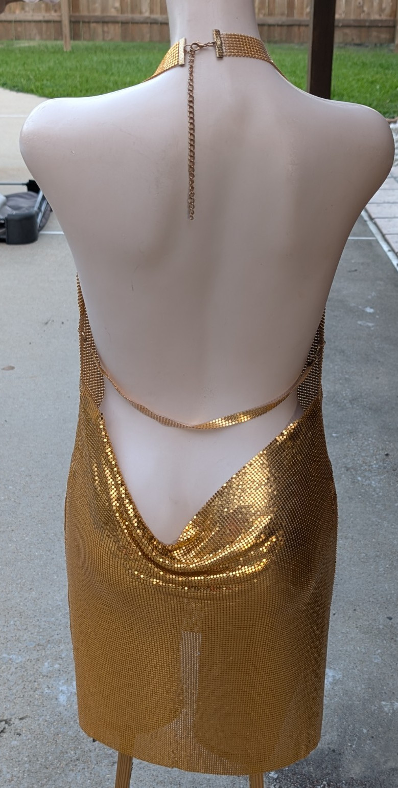 Authentic Vintage Studio 54 Dress Liquid Gold Seamless Mesh Chainmail Metal