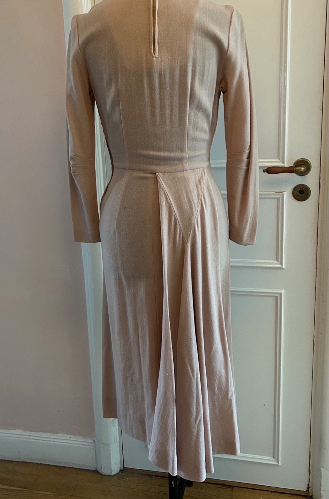 1940s Handmade Forstmann virgin wool crêpe dress dusty pink draped XXS 32