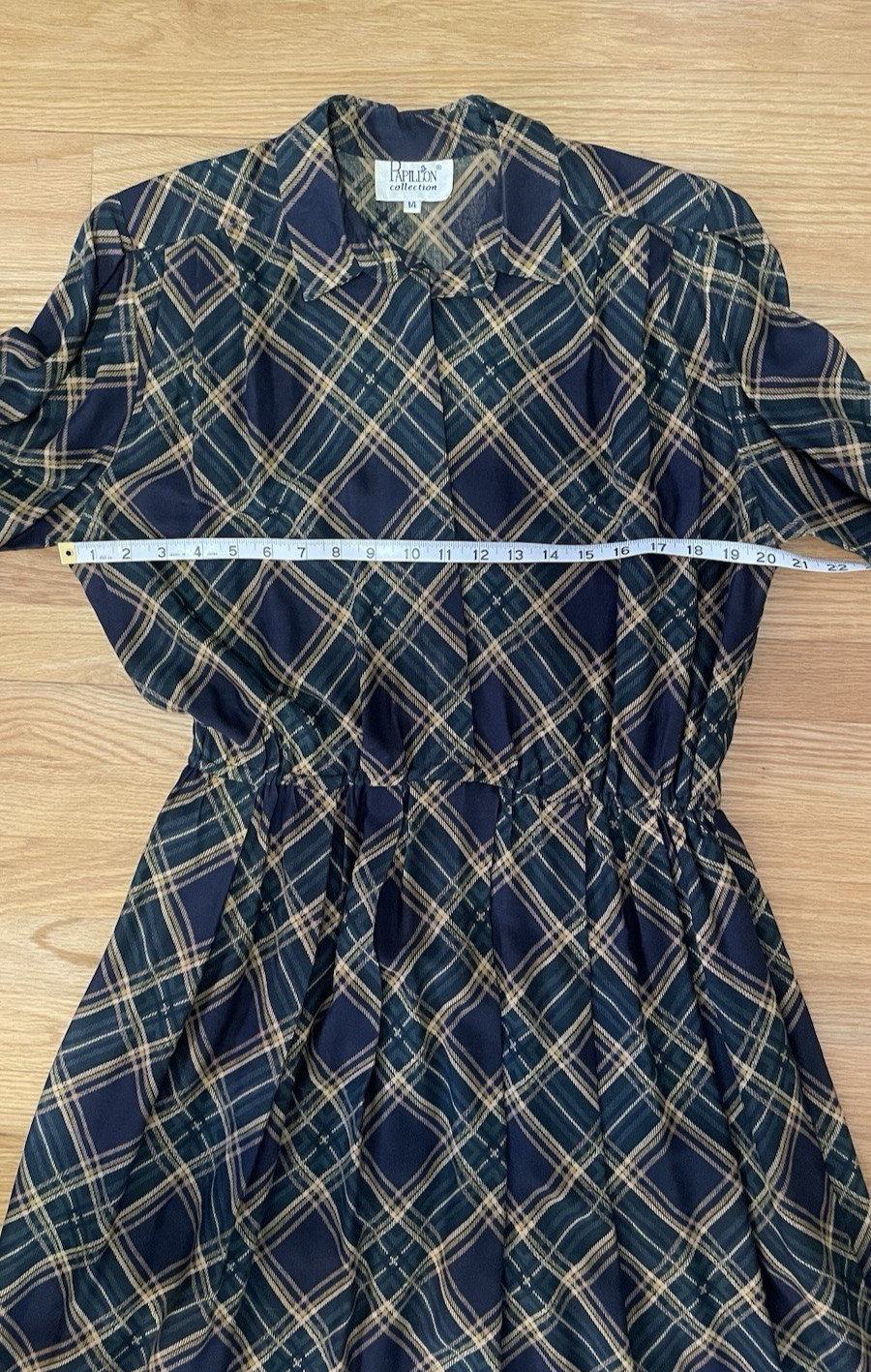 Vintage 80s Papillon Collection Plaid Midi Dress Academia Tartan Secretary Sz 14