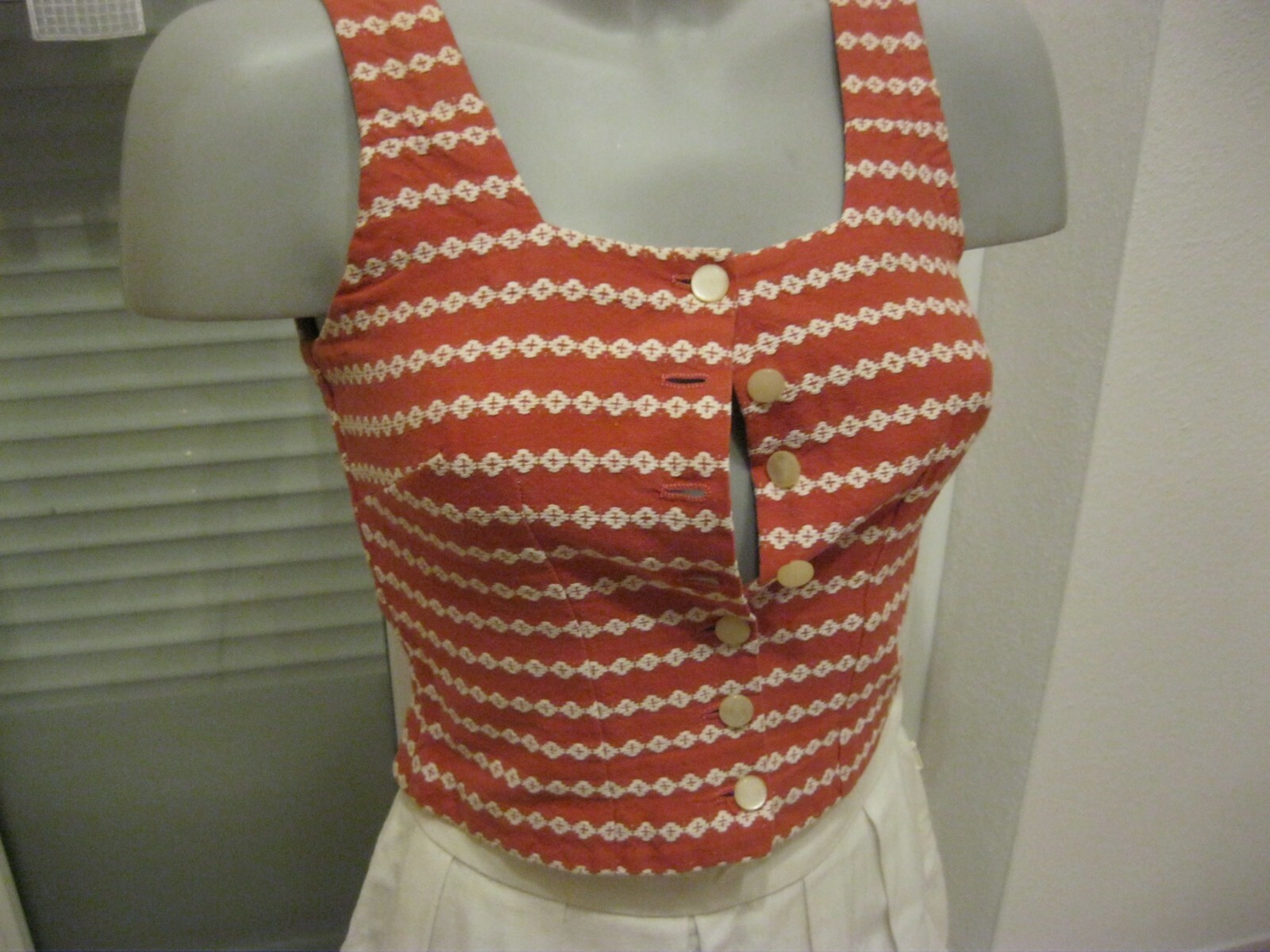 3 Piece Summer Dress 80s Linen Tailored Cream Rust Red Skirt Top Jacket S/36