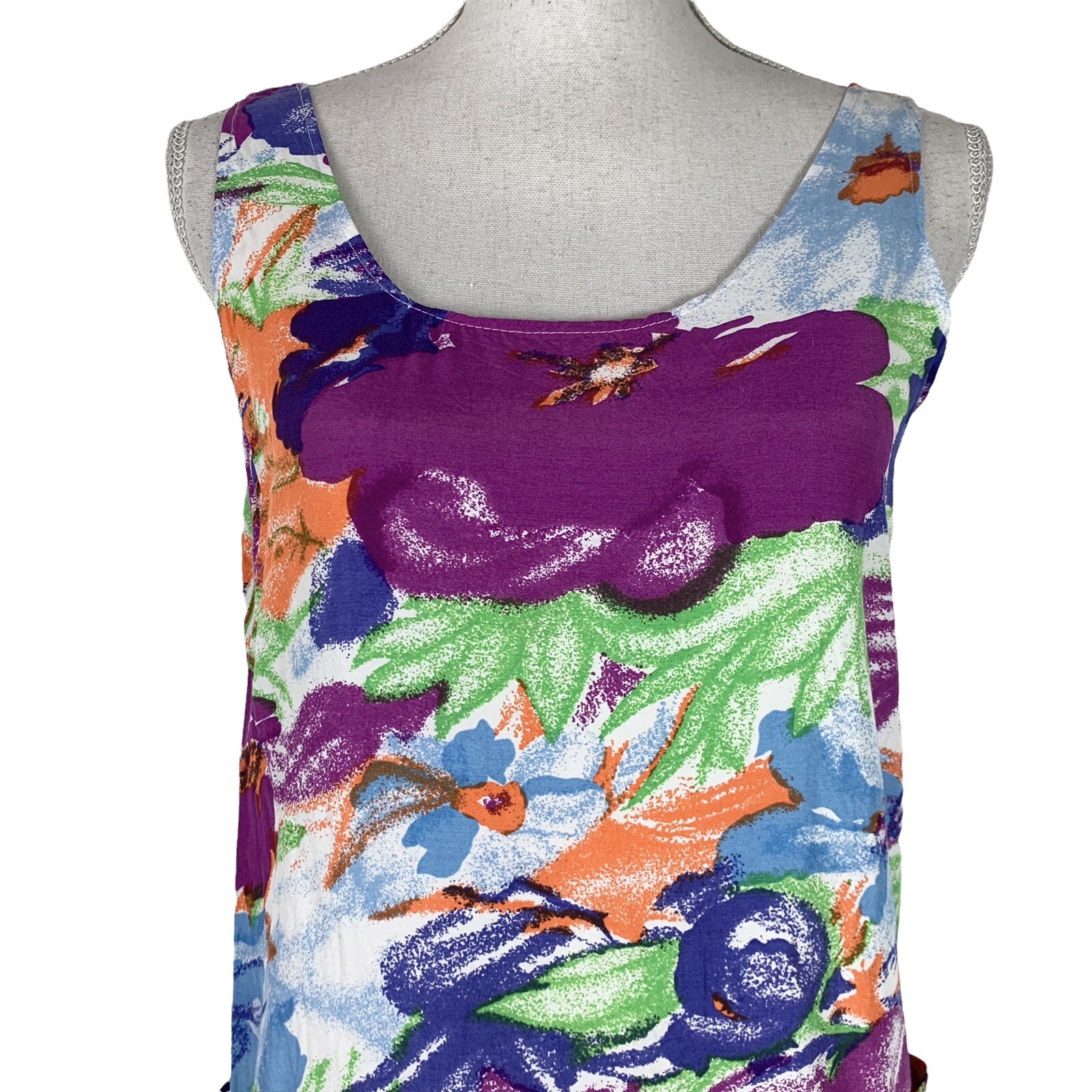 Vintage Dress Size Small Sacha Khan Shift Tank Knee Length Multicolor Floral