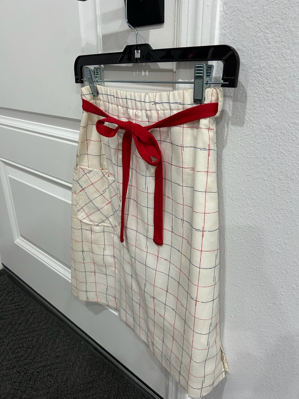 Vintage 1960s The Voyager Checkered Top Skirt Set Cream Red Casual Outfit Set