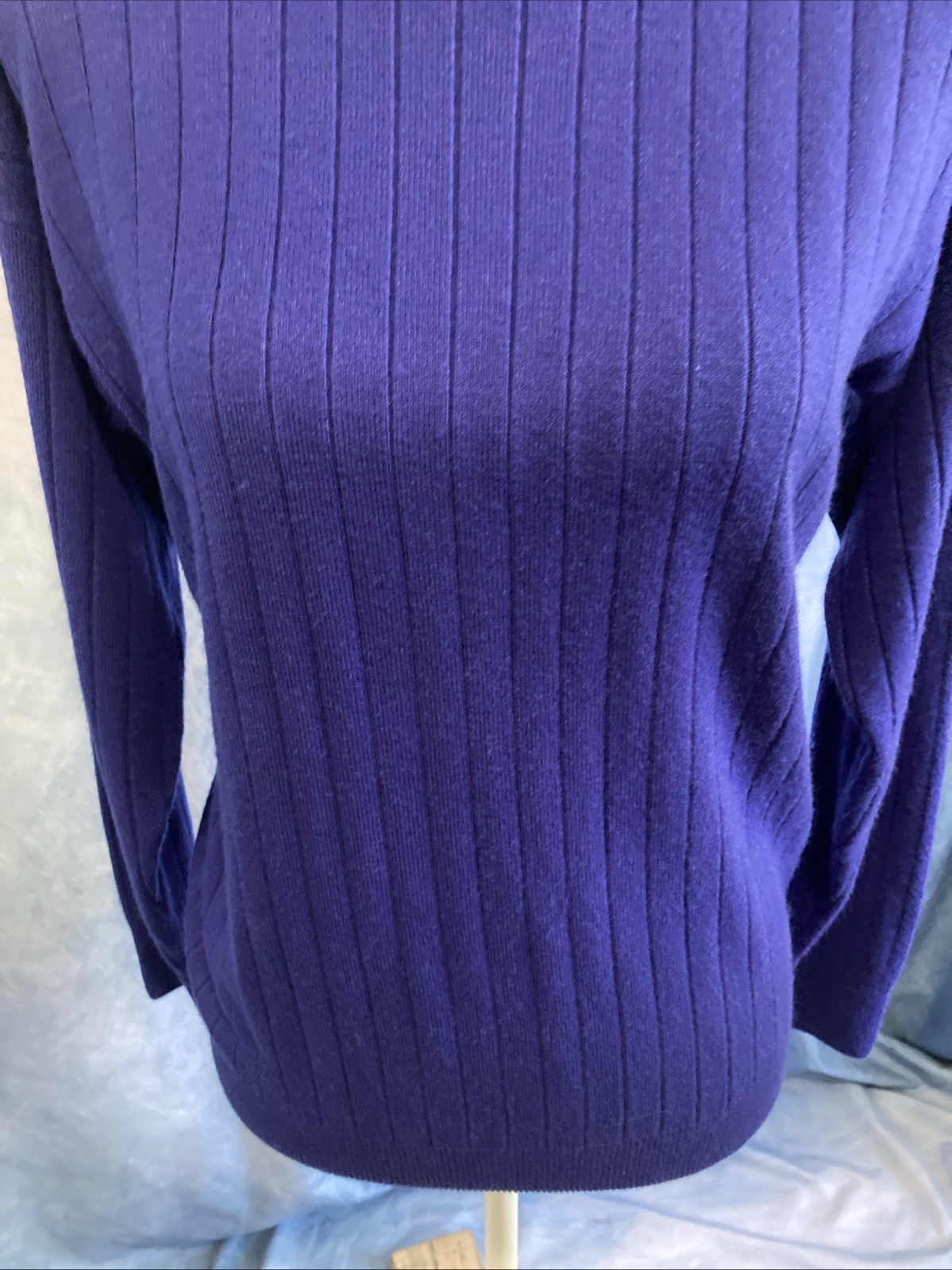 Vtg 80s Laura Winston Ribbed Knit Turtleneck Sweater M Blue Indigo Purple Retro