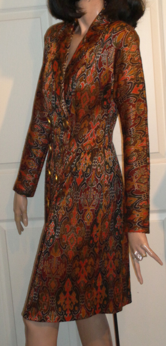 Vintage Brown Orange Gold Knit Dress Double Breasted B34