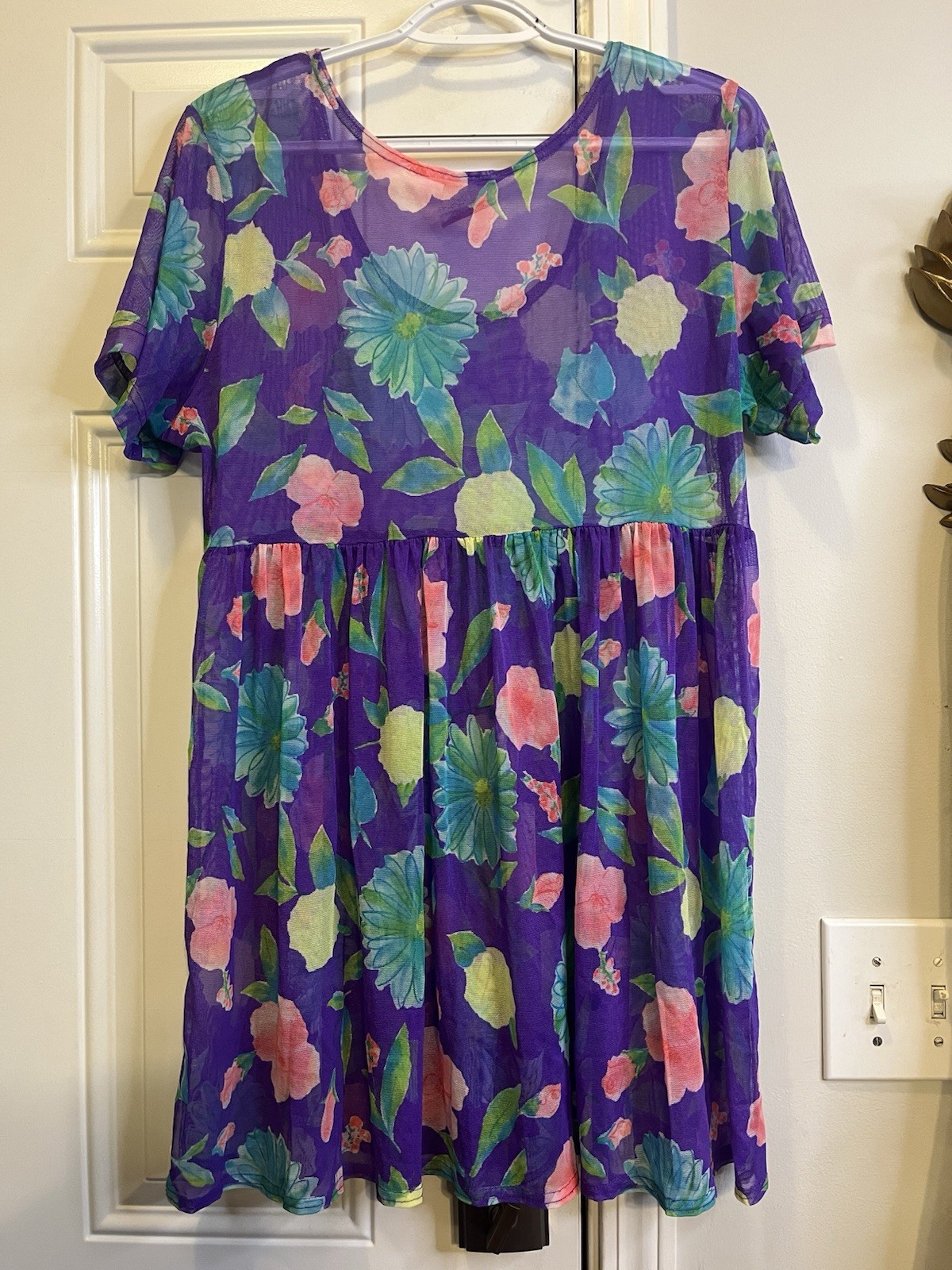 Rare 90s Cole of California Sheer Floral Mesh Babydoll Swim Cover-Up Dress Y2K