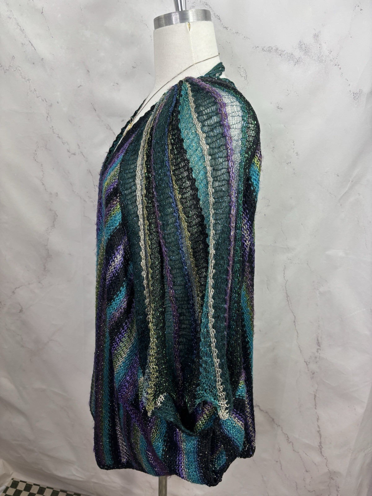 Vtg Mali Firenze Metallic Knit Cardigan Slouchy Duster Kimono Shrug Whimsigoth