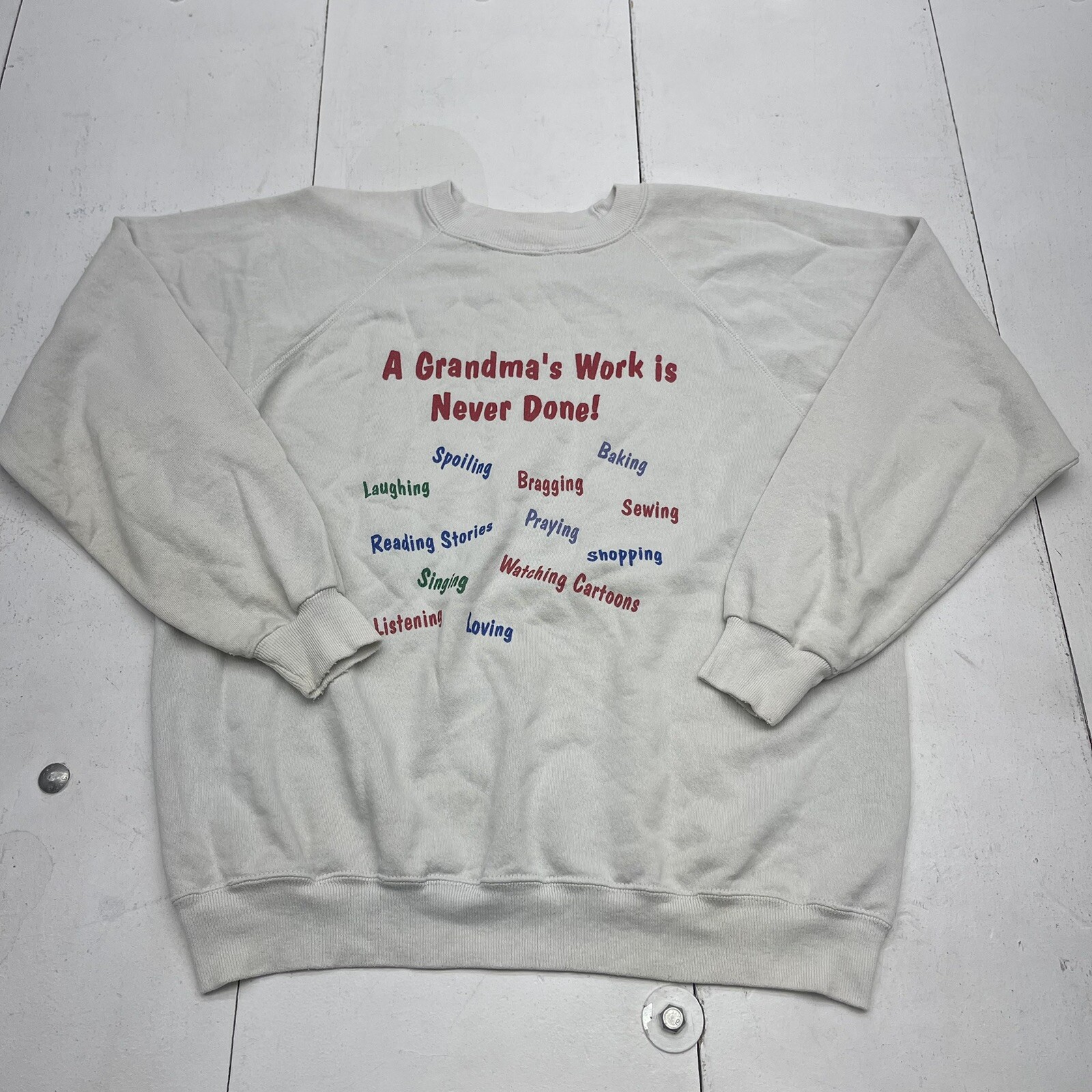Vintage Hanes Activewear White Grandmas Work Pullover Sweatshirt Women’s Size XL