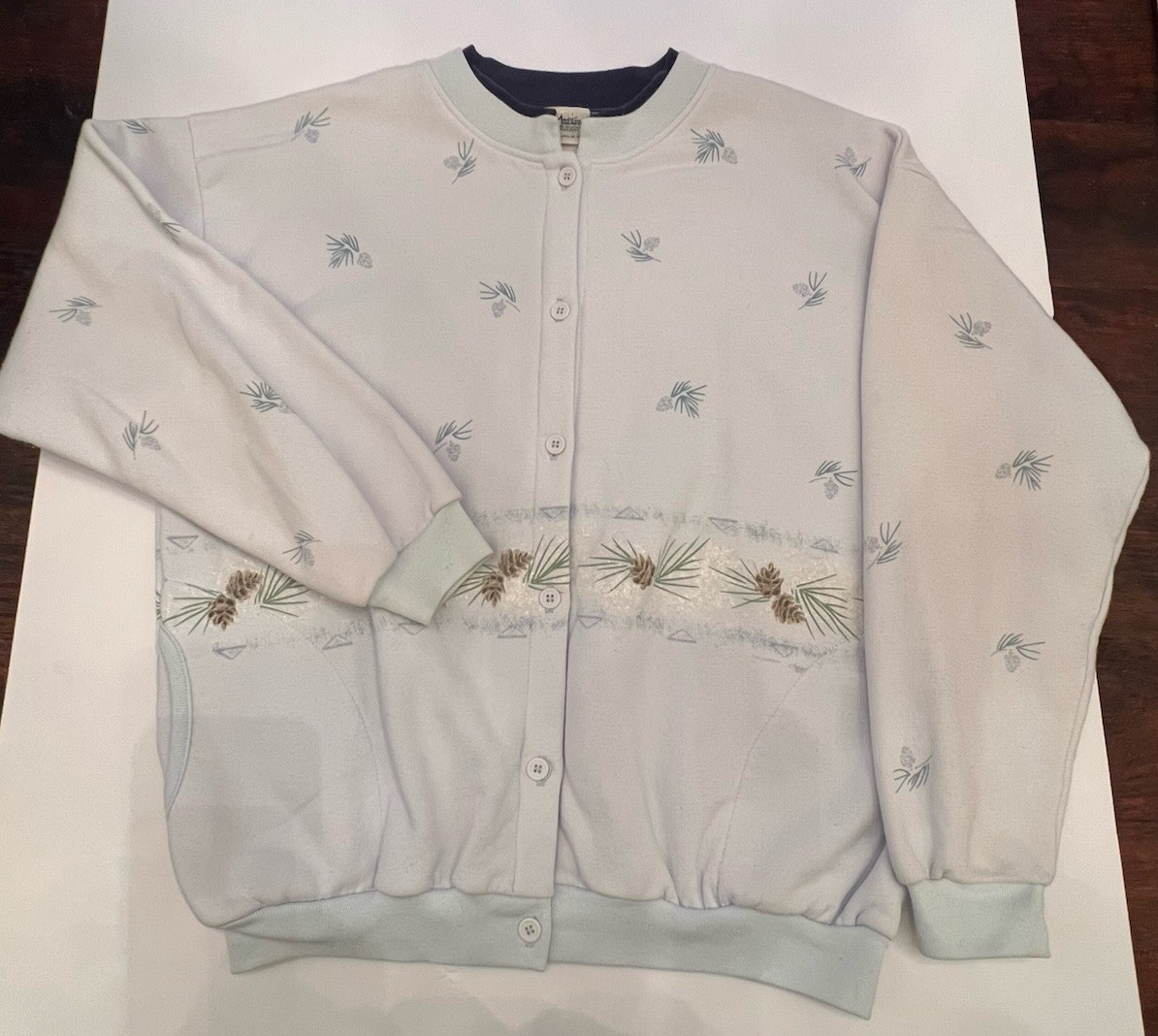 VTG 90’s Artisans Blue Sweatshirt Cardigan Women’s Size L Cottagecore