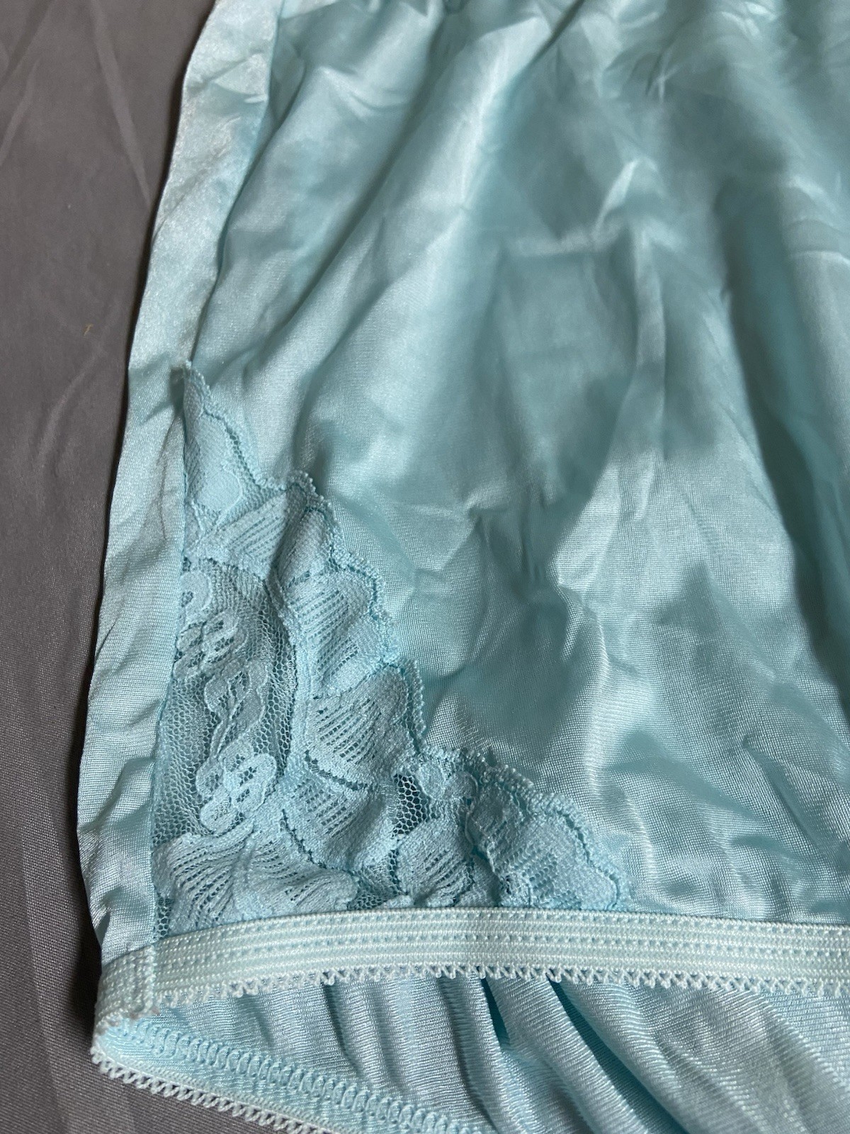 Vintage VANITY FAIR Nylon Lace Trim Silky Granny Sissy Panty Aqua Blue 2XL