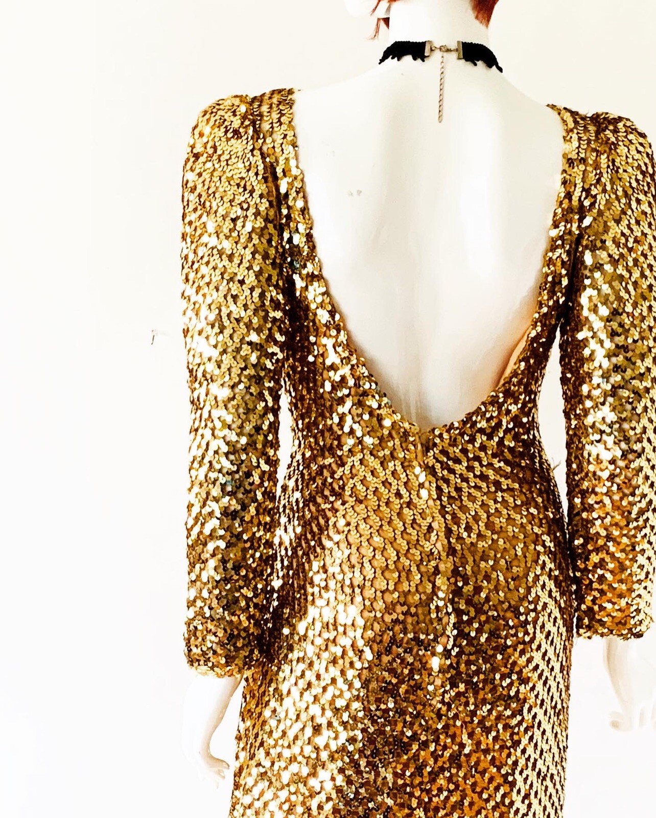 VTG Late 60’s Early 70’s Gold Bombshell Wiggle Full Length VLV Dress Sz S-M