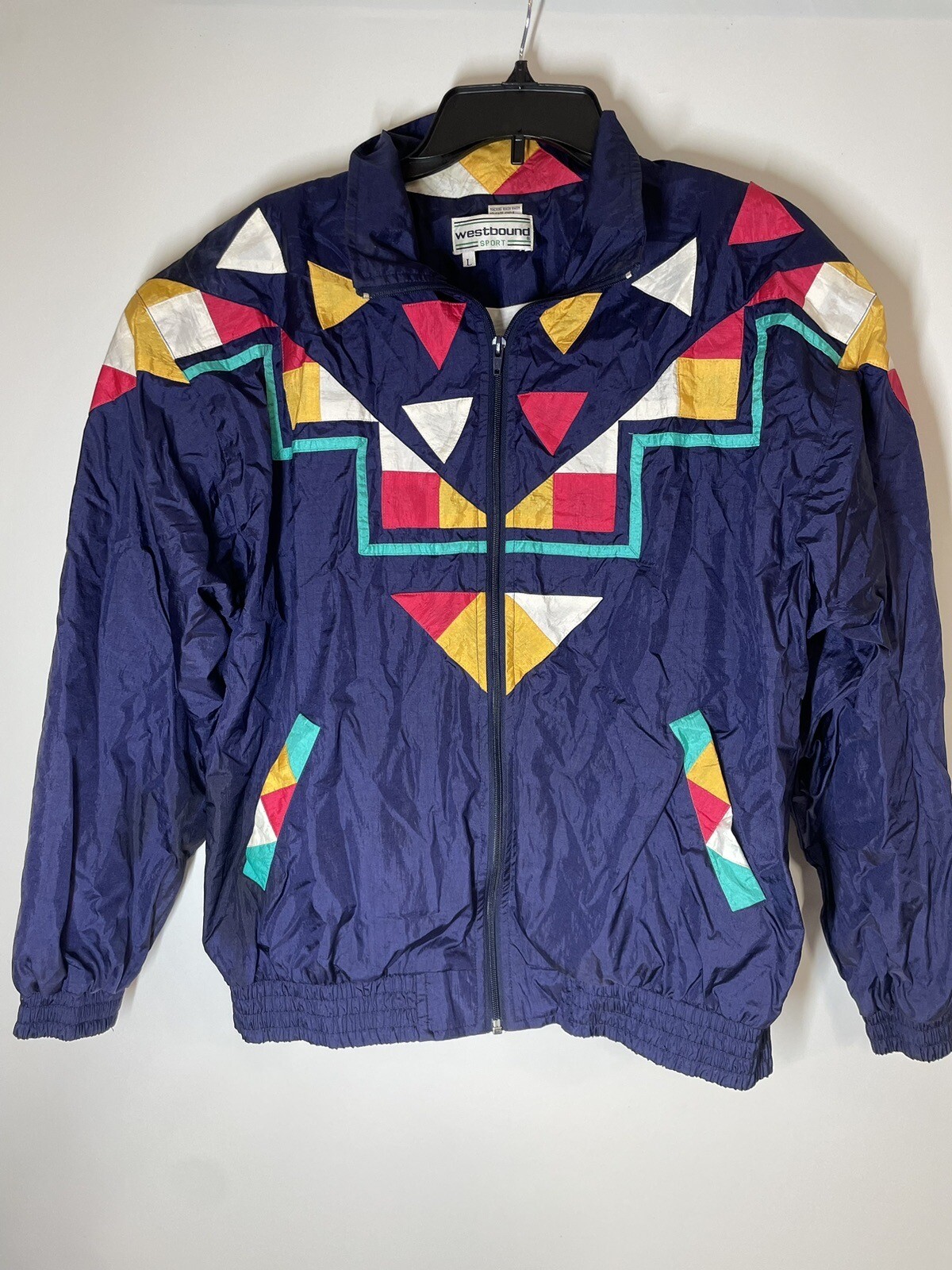 Women’s Westbound Sport Vintage Zip-Up Aztec Print Windbreaker Jacket Large