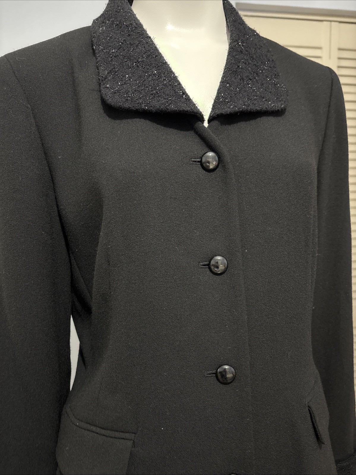 Vintage Kasper for A.S.L Chic Black Dress Buttons Down The Front Pockets Sz 8P
