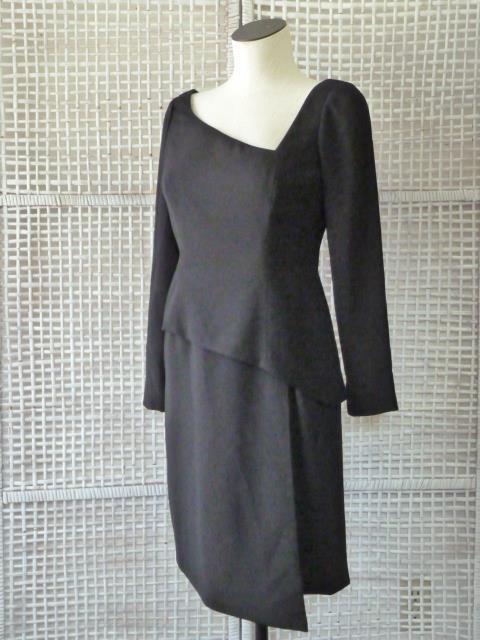 Vtg Designer WILLIAM TRAVILLA Black Mod Asymmetric 2-Layer Cocktail Dress~6=S