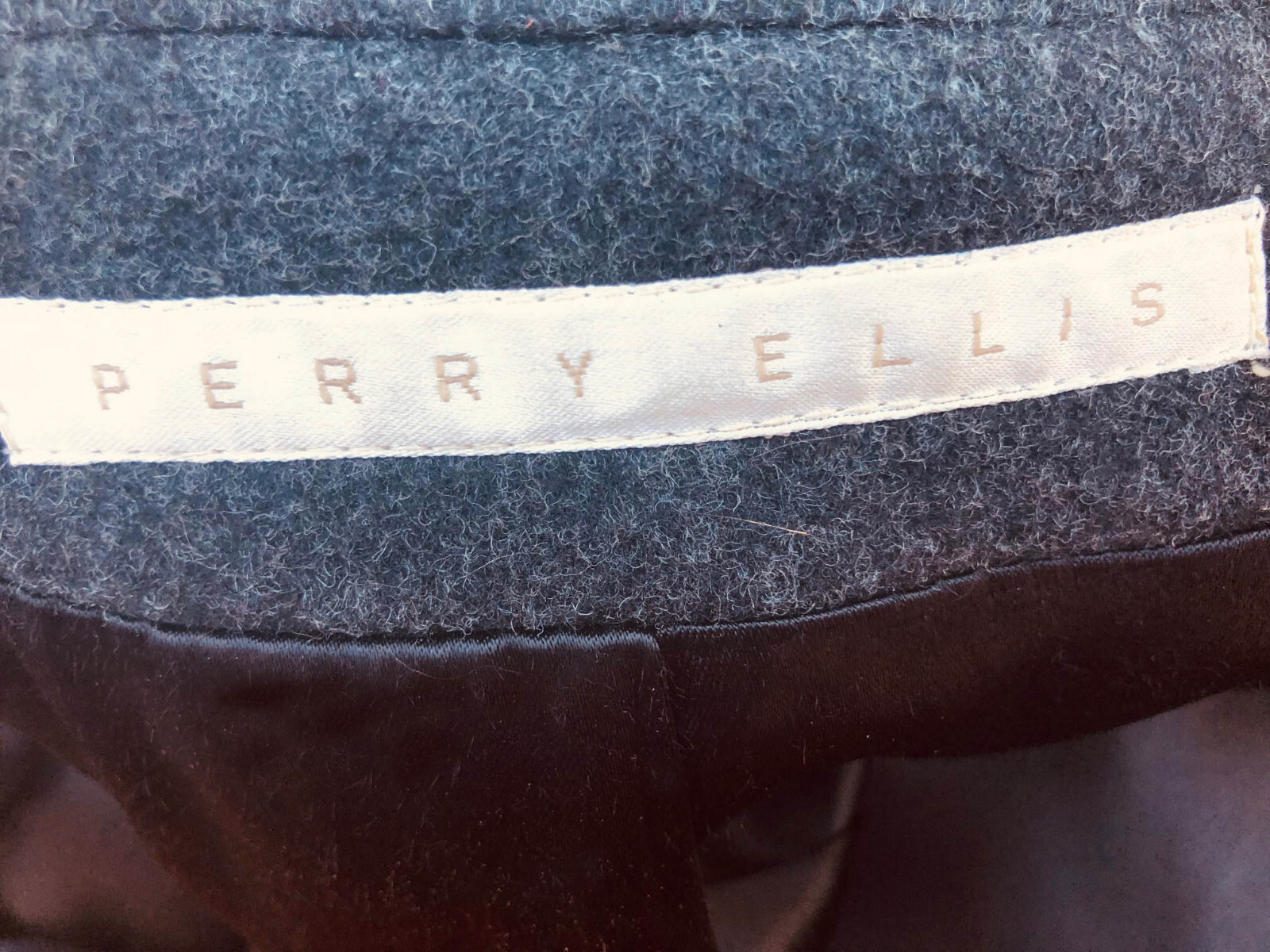 Perry Ellis VTG 70s-80s Maxi Dark Gray Wool Coat w/ Raccoon Fur Shawl Collar 12