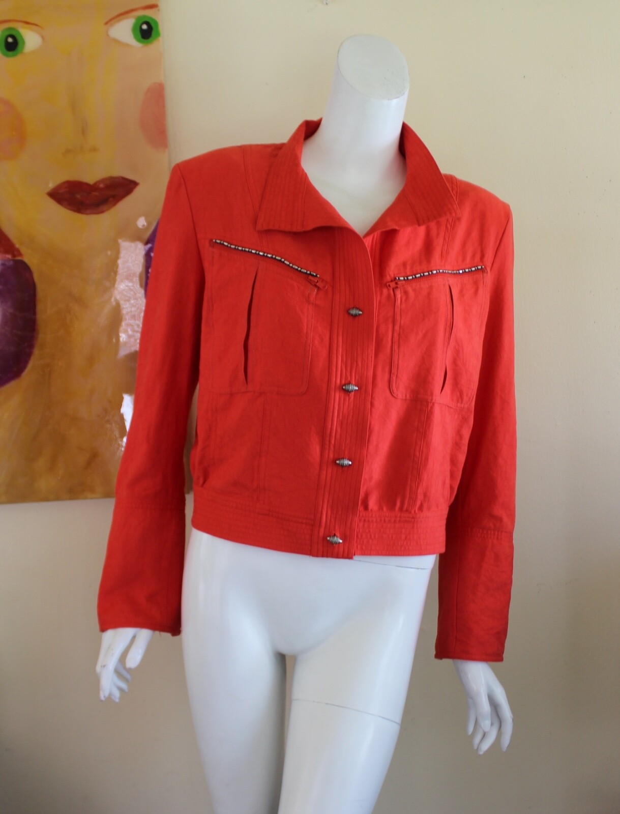 Christine Albers Sz M VTG Rad 80s 90s CORAL Moleskin SO SOFT Art Jacket PINK RED