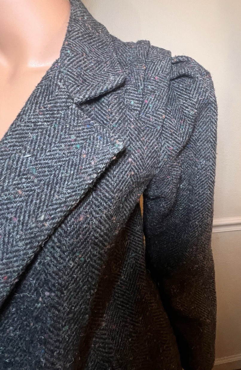 Vintage 80s Nubby Wool Blazer Coat Puffy Exaggerated Shoulders Size M