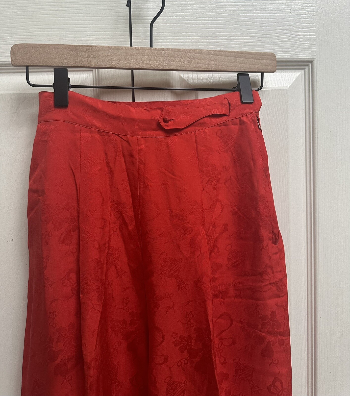 Vintage SZ 12 Dynasty Hong Kong BCC Silk 2 Pc Jacquard Floral Hostess Pant Set