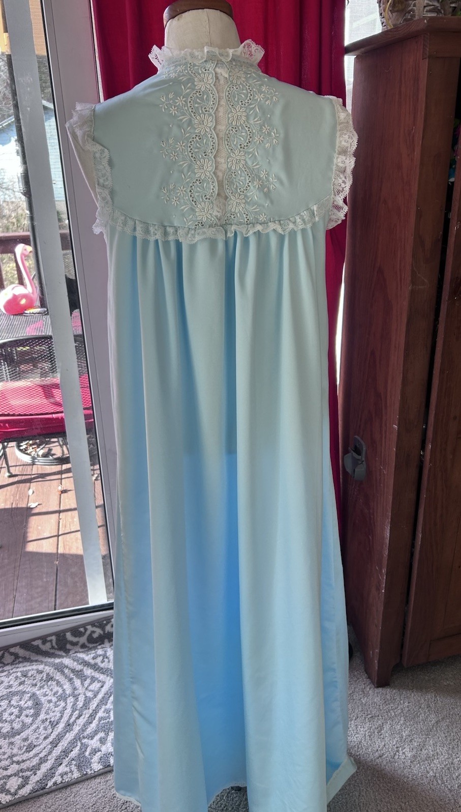 EVE STILLMAN vintage MCM BABY BLUE LACE Trim Nightgown size S
