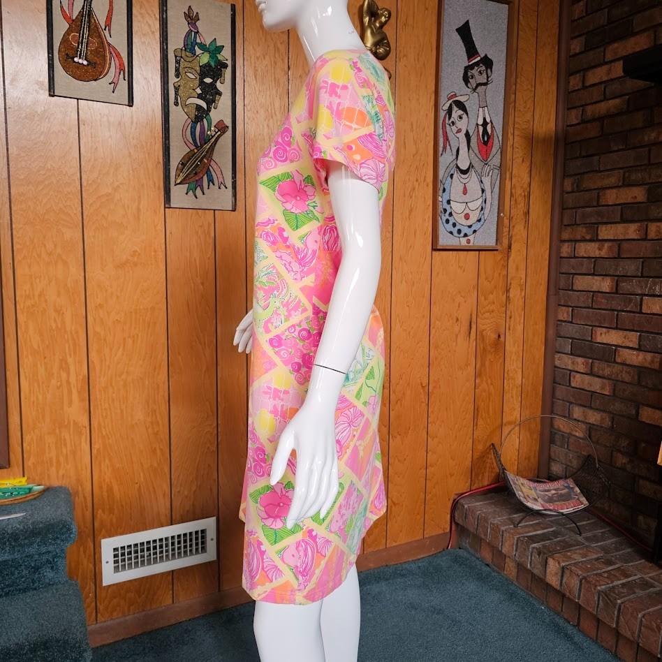 Vtg Y2K Lilly Pulitzer Worth Patch Lions Giraffe Patchwork T-Shirt Dress L/XL