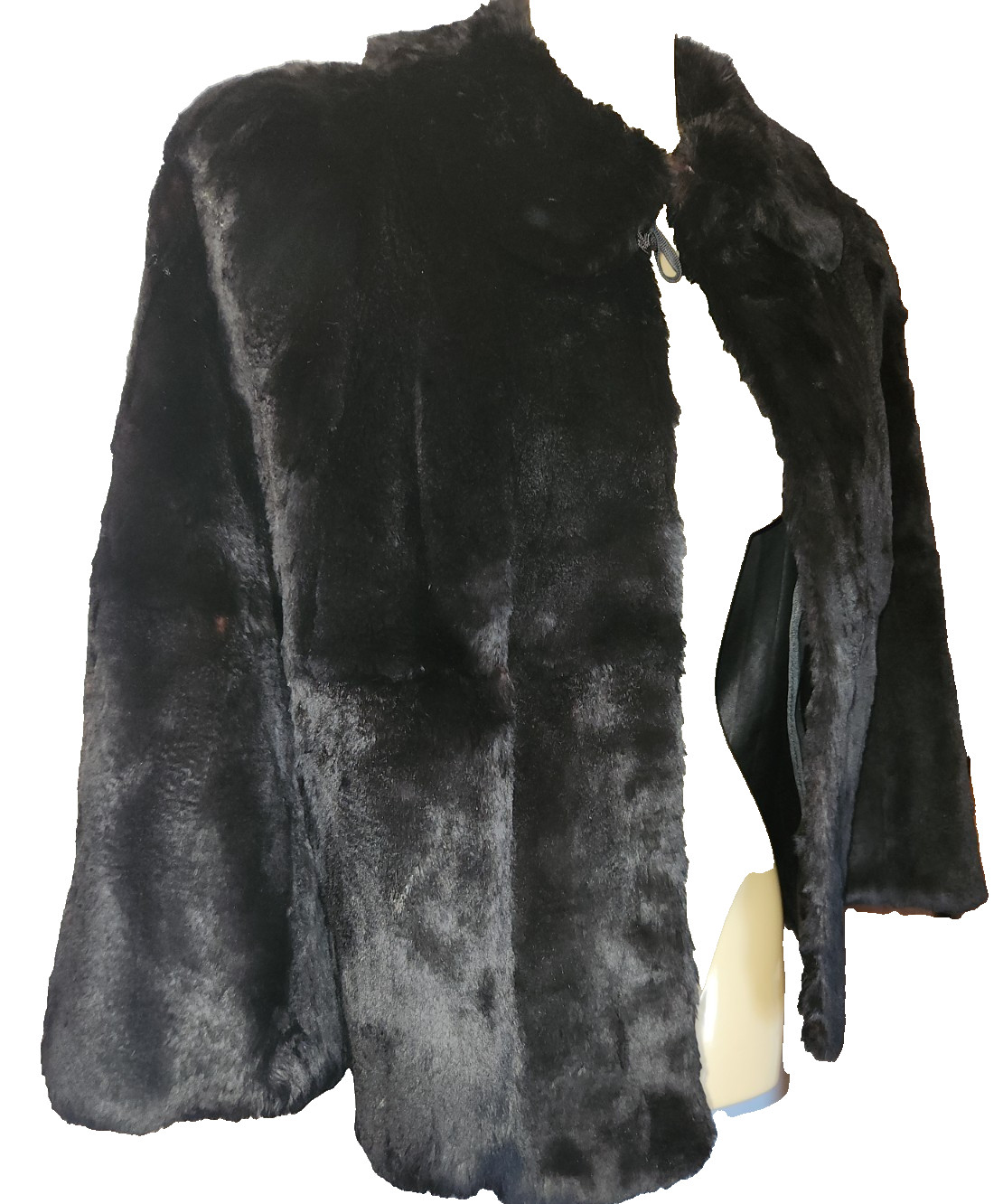 Vintage Black Rabbit Caplet Cape Wrap Stole Lined