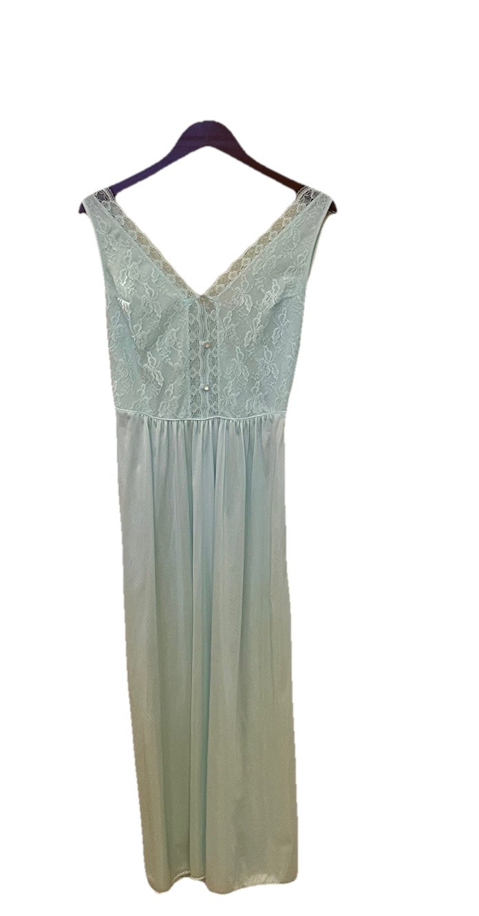 VTG Soft Moments Peignoir Set Blue Lace Robe & Nightgown Large USA Honeymoon