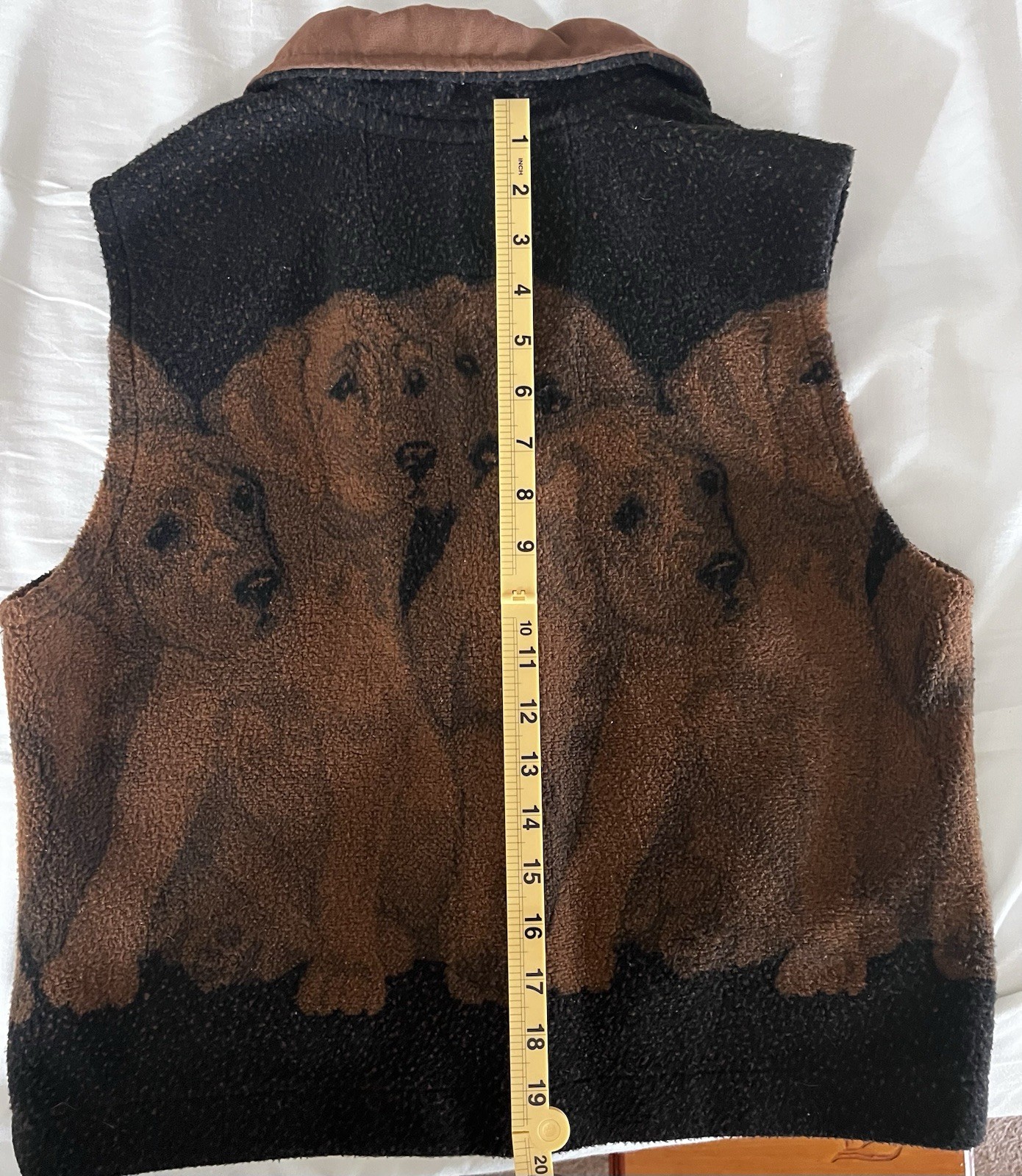 County Clothing Co. 1990s Brown Black Dog Print Fleece Vest Size M