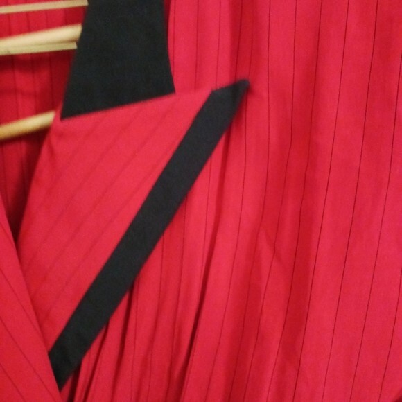 Vintage 1980’s Dress John Roberts Red Dress Med Pleated Pin Stripe Belt