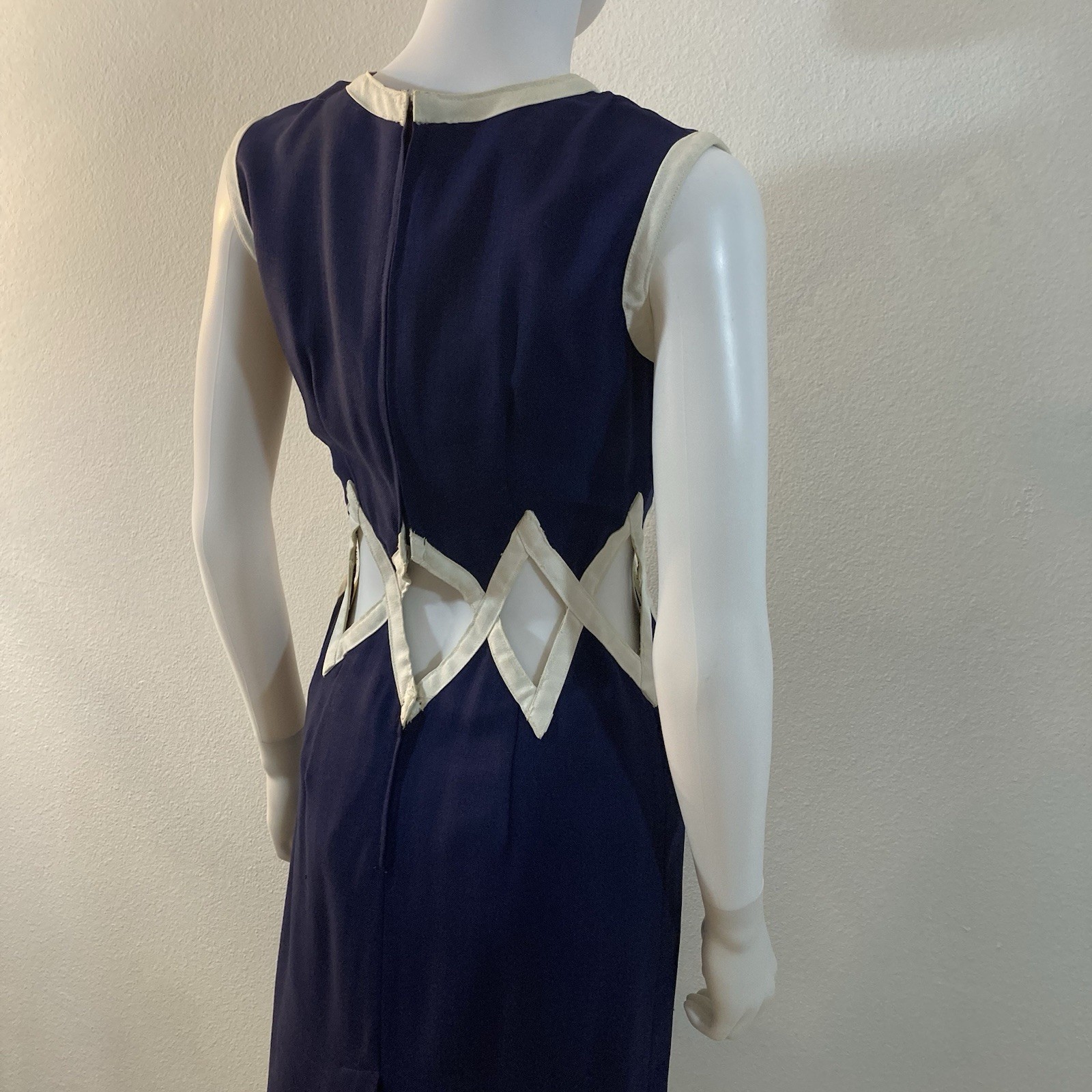 Vintage 1960’s Mod Cut Out Mini Dress Navy Blue Size Small