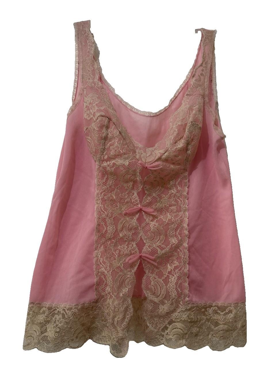Vintage Hollywood Vassarette Lace Camisole Pink Tank Top Crepelon Size 34 *Read