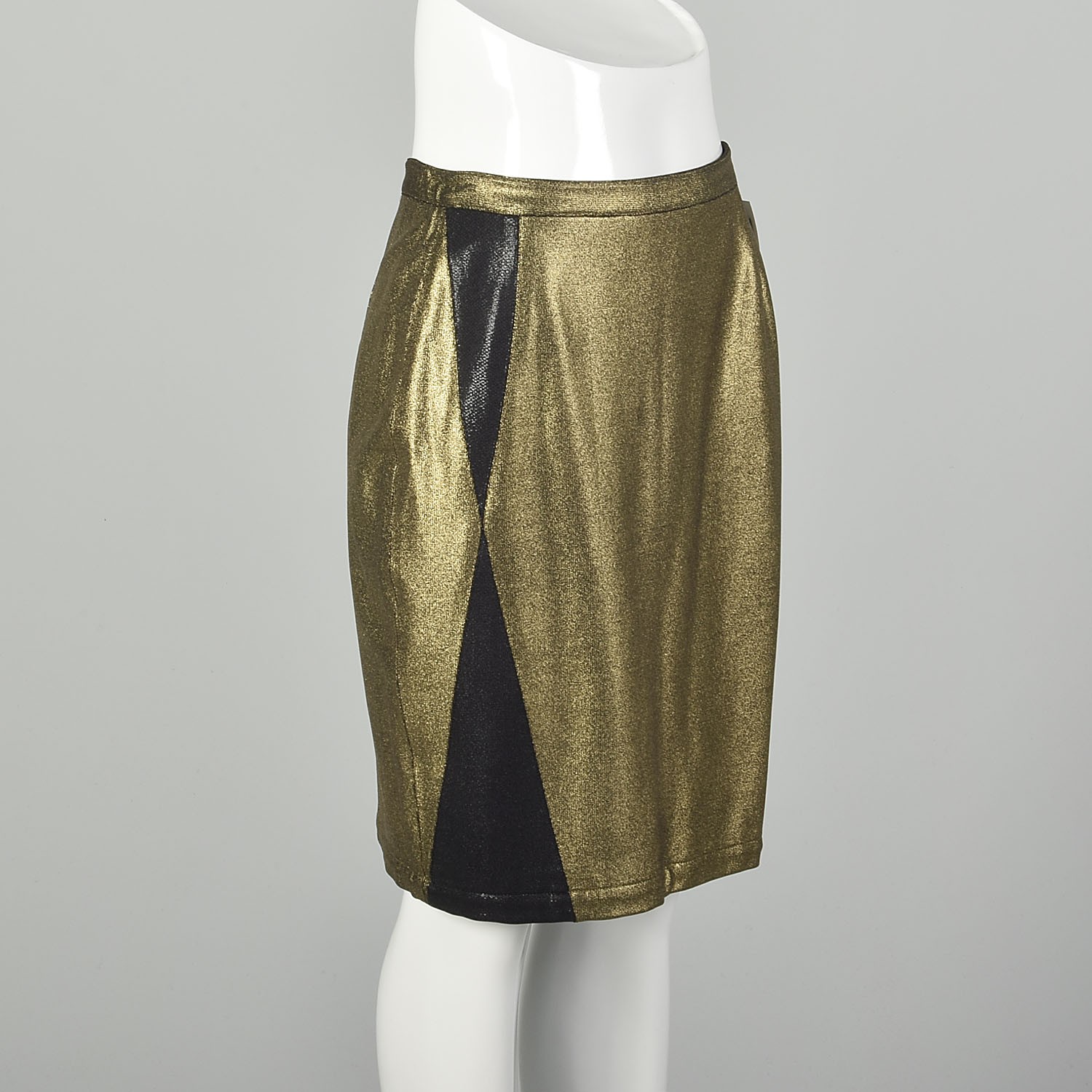 Medium 1990s Versace Spandex Pencil Skirt Metallic Gold Black Embellishment VTG