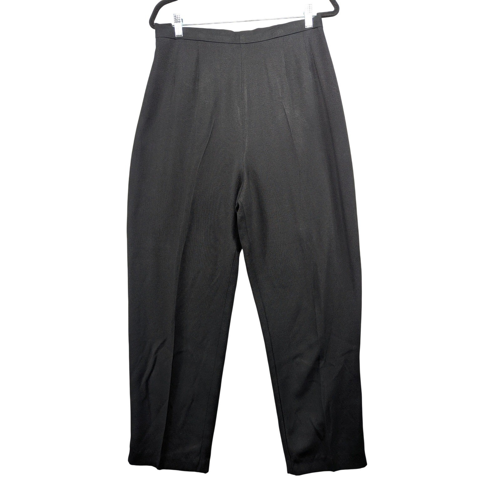 Vintage Black High Waisted Pleated Trousers Straight Leg Elastic Back Size 12