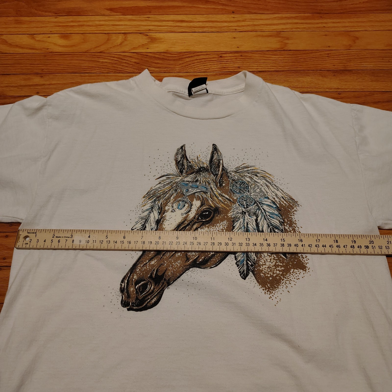 Vintage Diamond Dust Tribal Horse Head T-Shirt Sz Large Single Stitch Equestrian