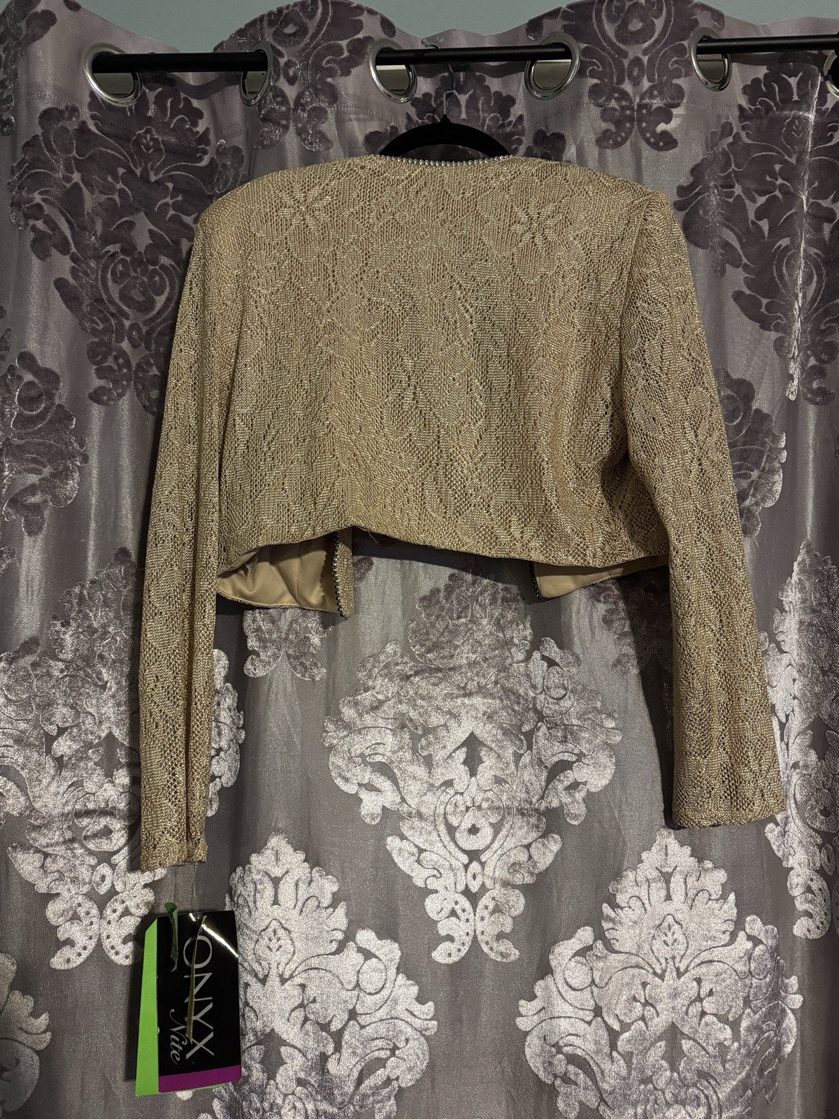 Vintage ONYX Nite Metallic Gold Cropped Shrug / Bolero Jacket size 10P