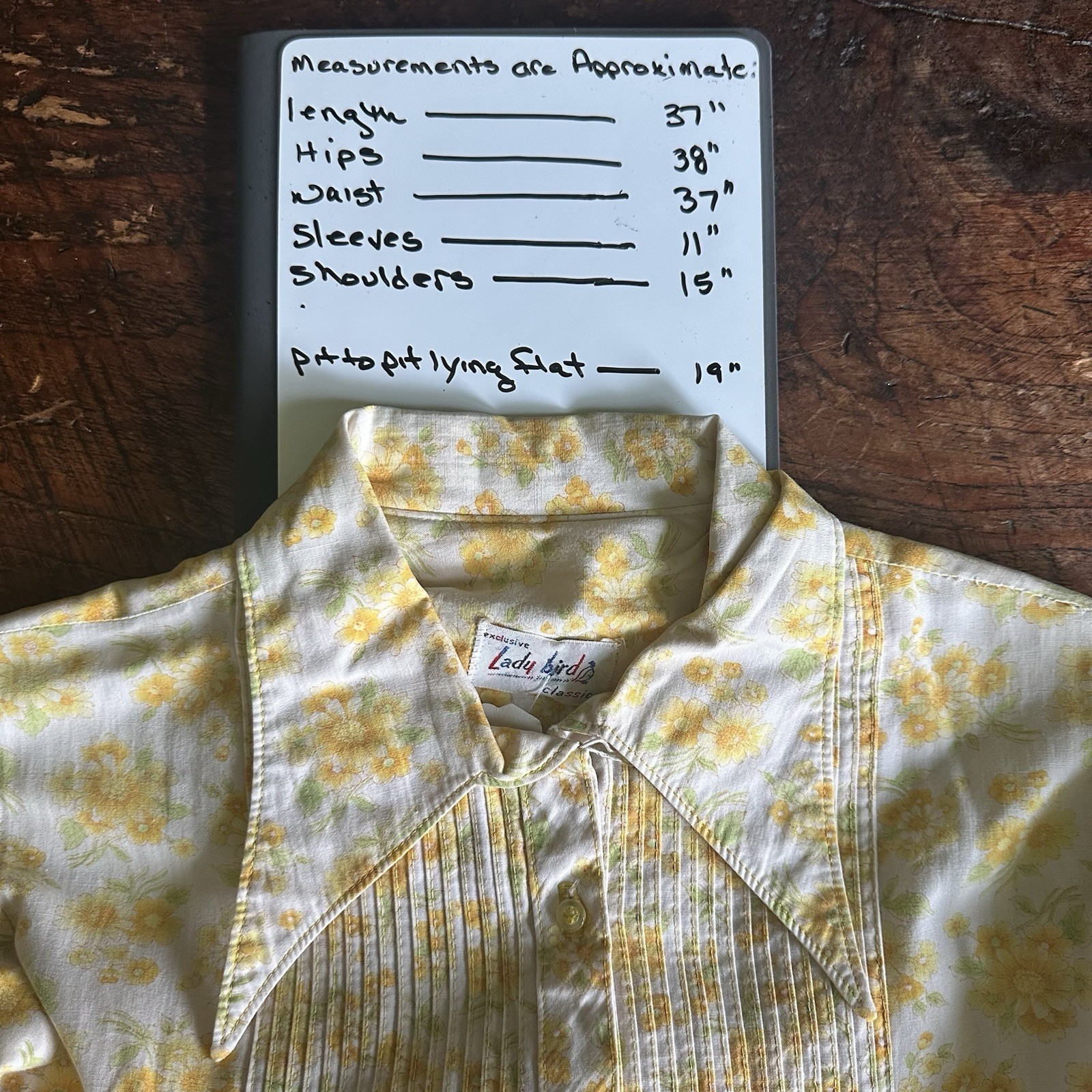 LADY BIRD Vtg Yellow Floral Dress Shirt Sheath Dainty