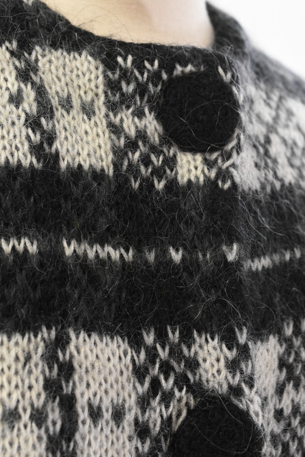 80s Vintage Mohair Cardigan Preppy Sweater Womens M Black & White Plaid Checked