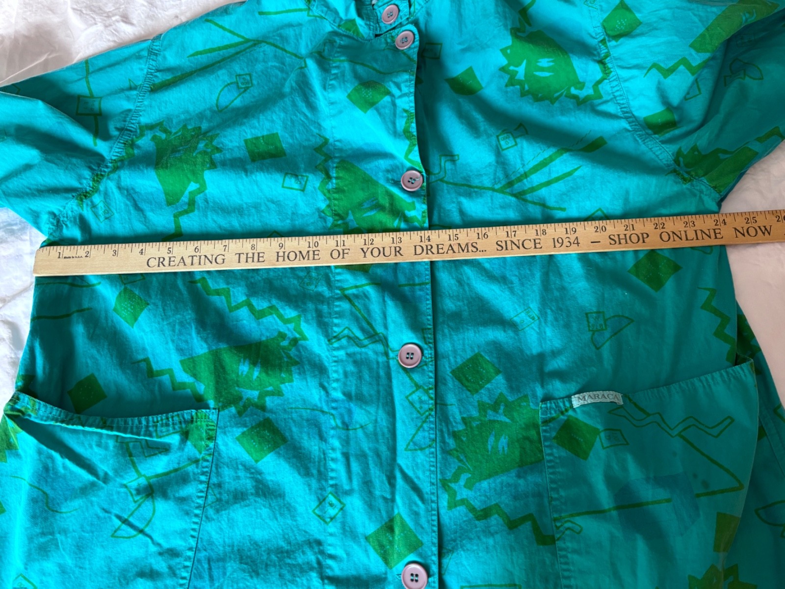 VTG MARACA TURQUOISE BLUE ABSTRACT GRAPHIC PRINT COTTON KAFTAN DRESS*ONE SIZE