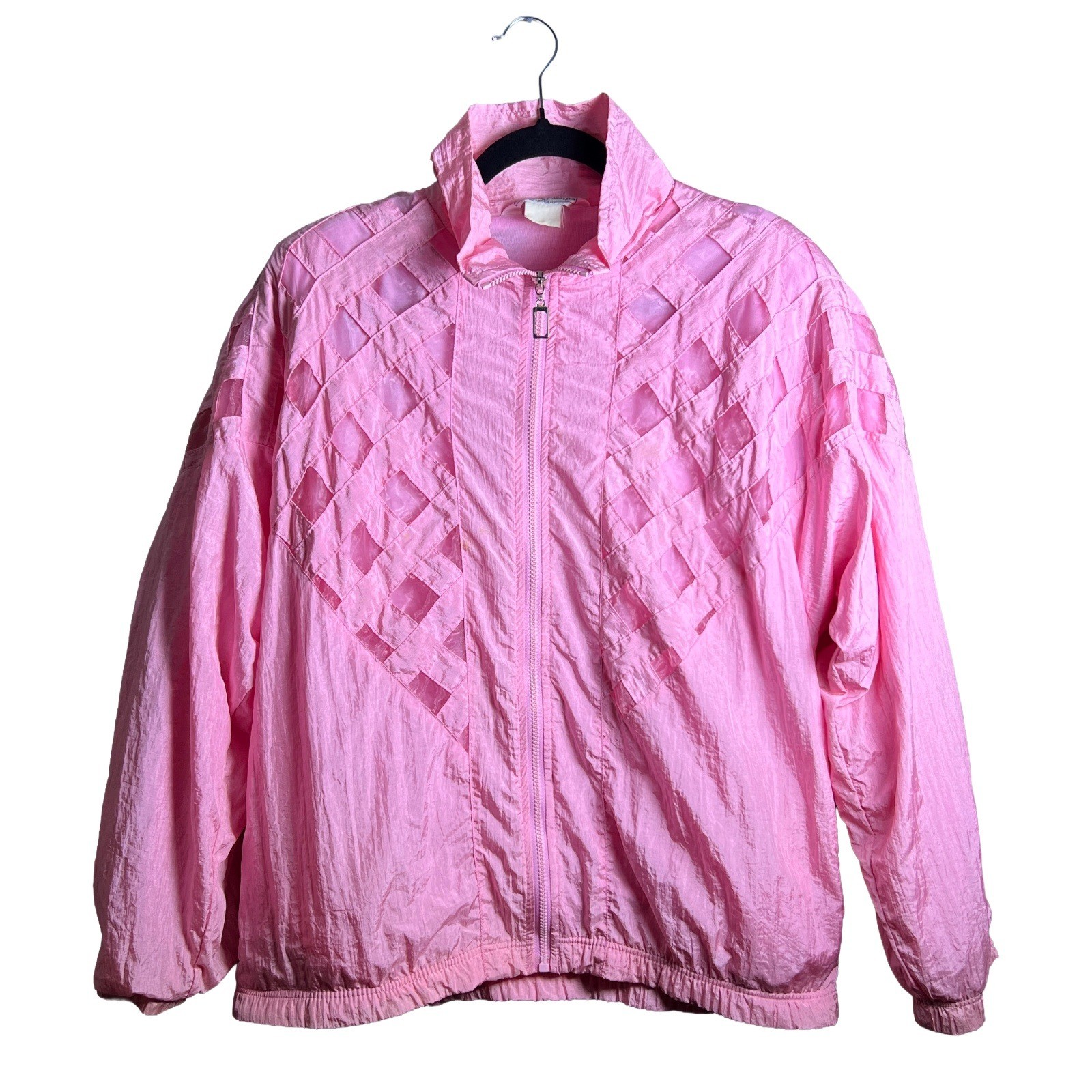 Vintage 80s Great Cavalier Pink Lattice Mesh Cutout Windbreaker Jacket L