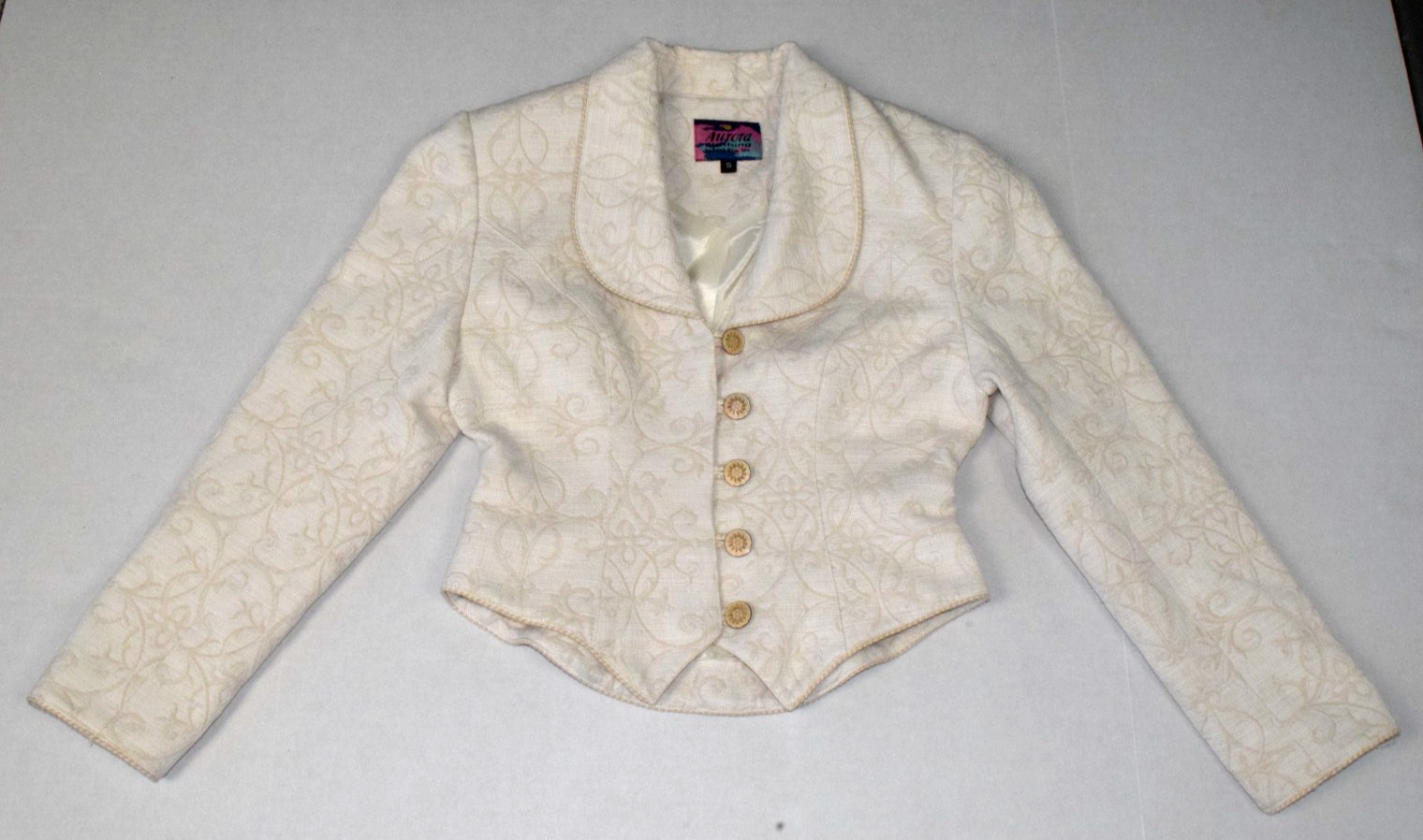 Vintage Jacket Aurora Rock Rim Size S 80s Ivory Beige Embroidery Made USA
