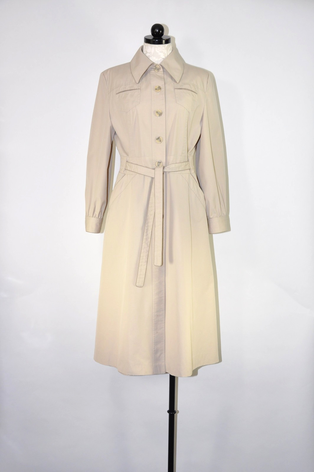 80s Vintage Classic Tan Khaki Cotton Blent Waterproof Rain Trench Coat Women S M