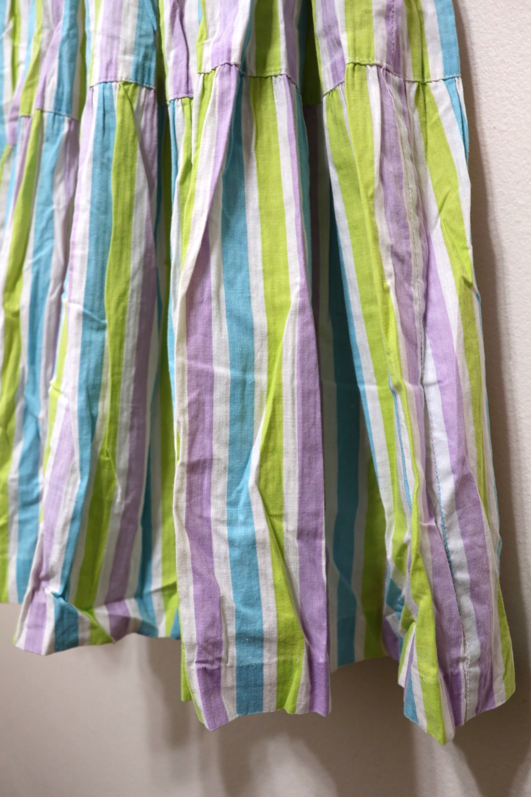 50s Abby Kent Chartreuse Stripe Sleeveless Tiers Full Skirt Day Dress Women XS 0