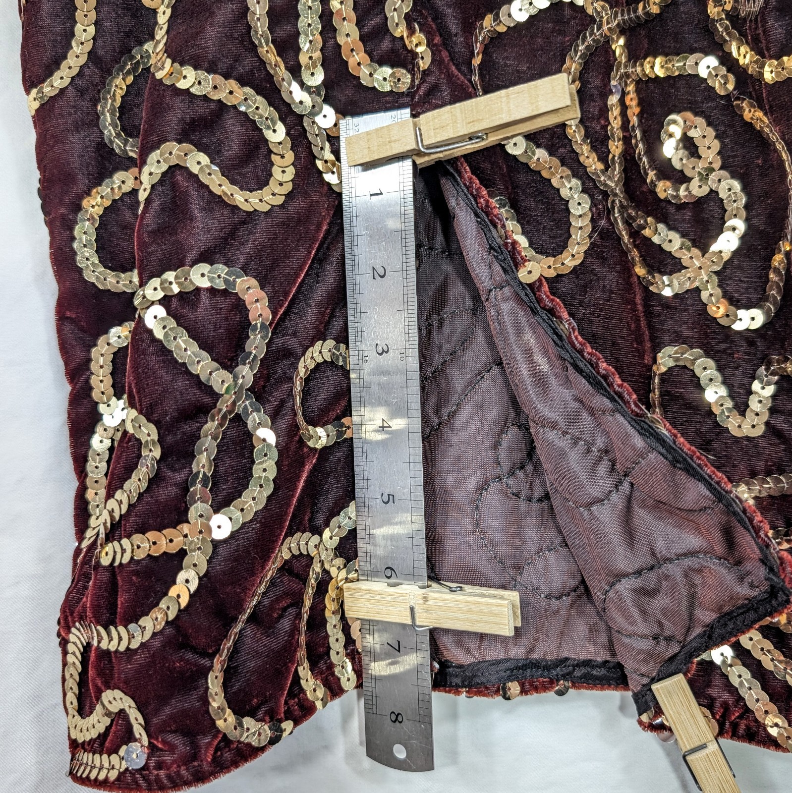 Vtg 80s Midnight Glo Burgundy Velvet Gold Sequin Dress Small Wine Party Cocktail