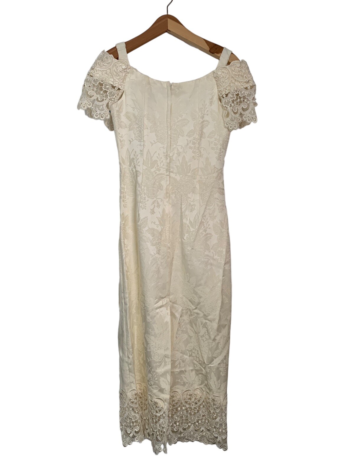 VTG 90s Pearls Lace Wedding Dress Cachet by Bari Protas Ivory Volup Gown Bodycon