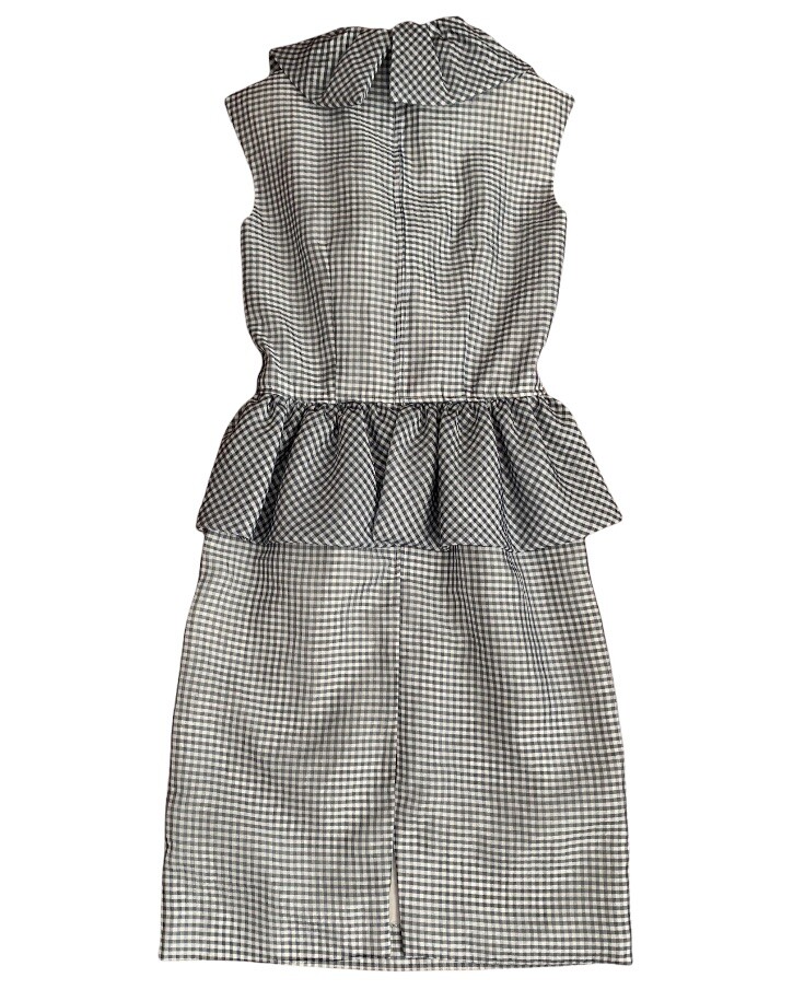 Vtg 80s Retro 50s Dress Blue White Gingham Sleeveless Huey Waltzer Rockabilly