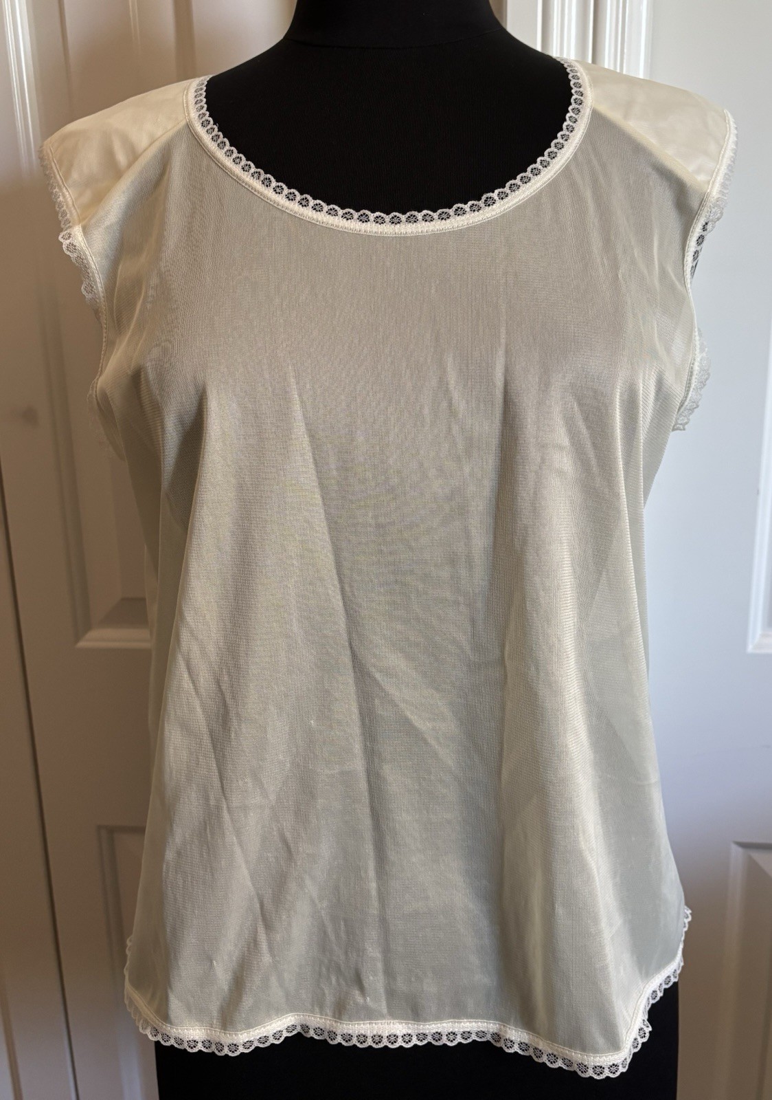 Vintage Metropolitan Ivory Cami Undershirt with Shoulder Layers Nylon Size L