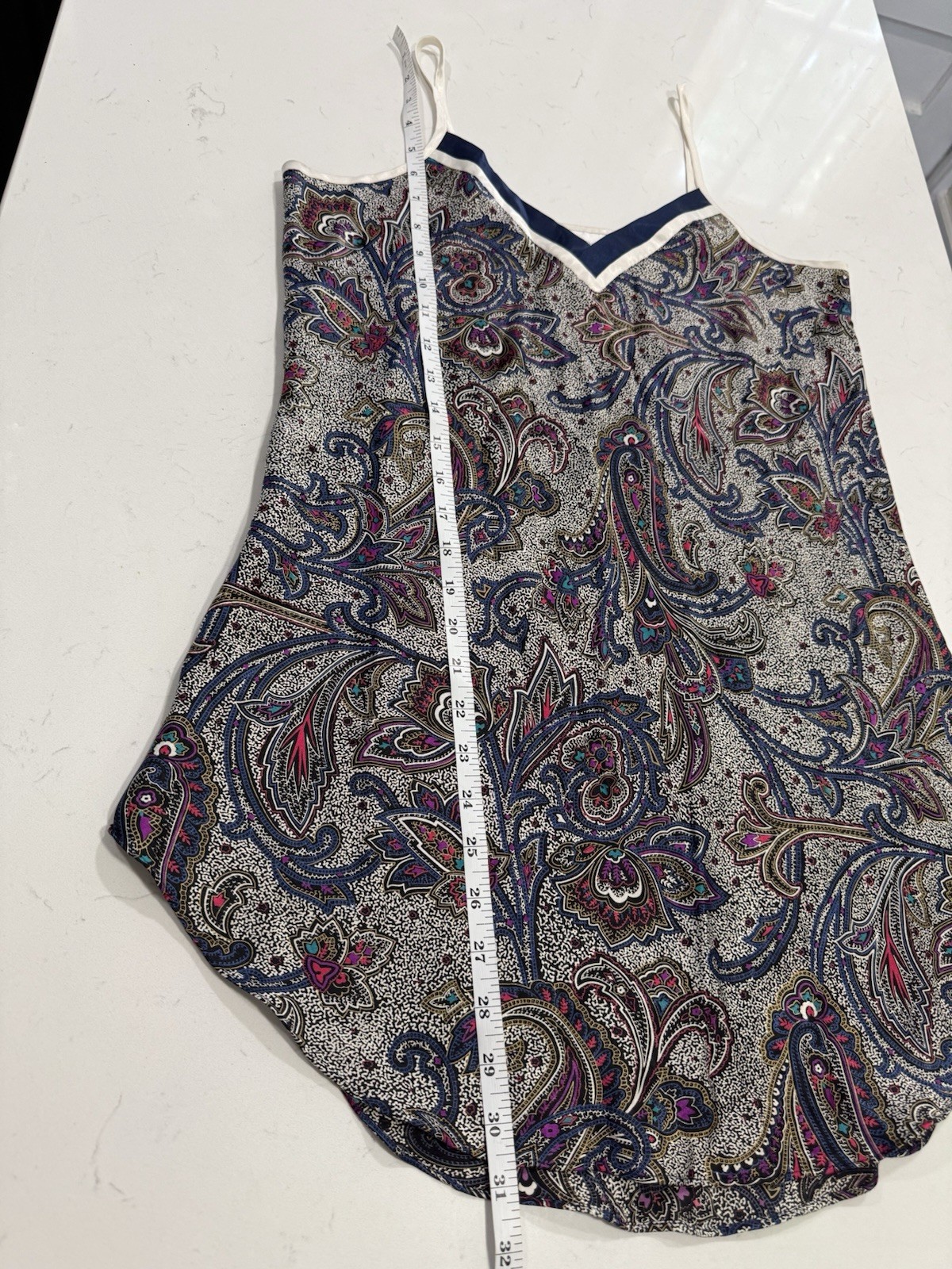VTG Body Drama Multicolor Bias Cut Paisley Print Mini Opaque Slip Dress Sz large