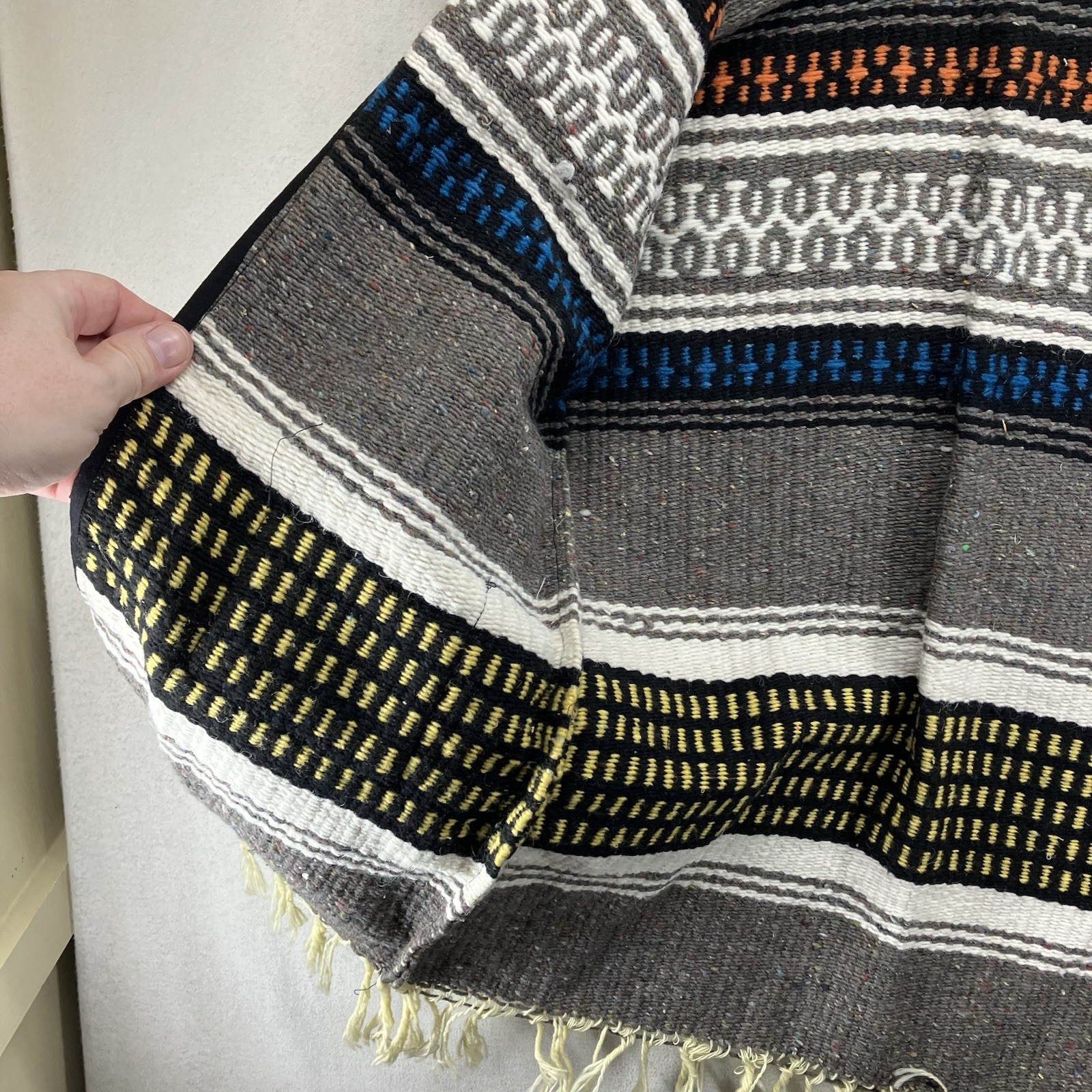 Vintage Mexican Blanket Vest Poncho Serape Jacket Fringe w Pockets 38×31 Medium
