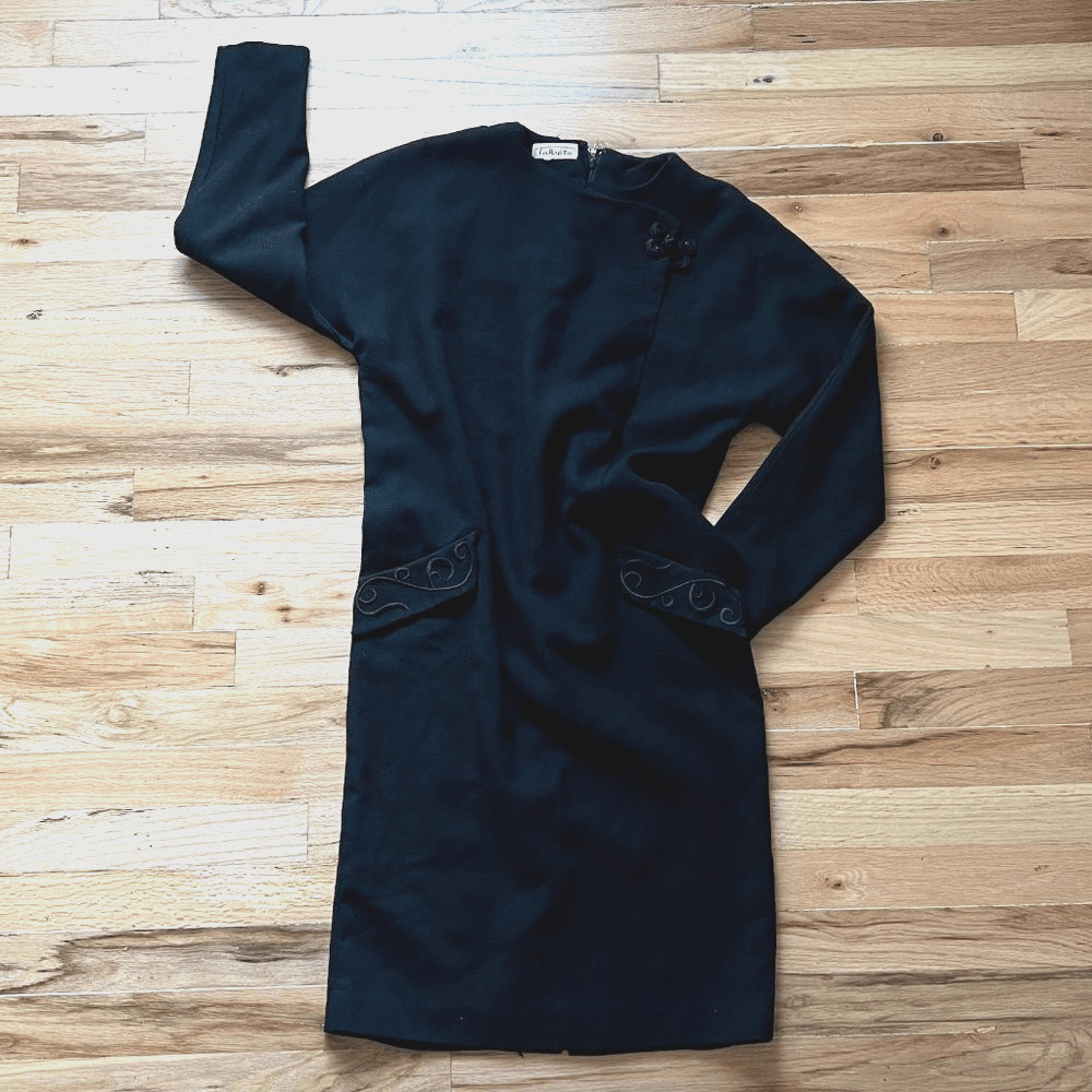 vtg 80s Talbots wool little black dress classic long sleeve small wedding outfit